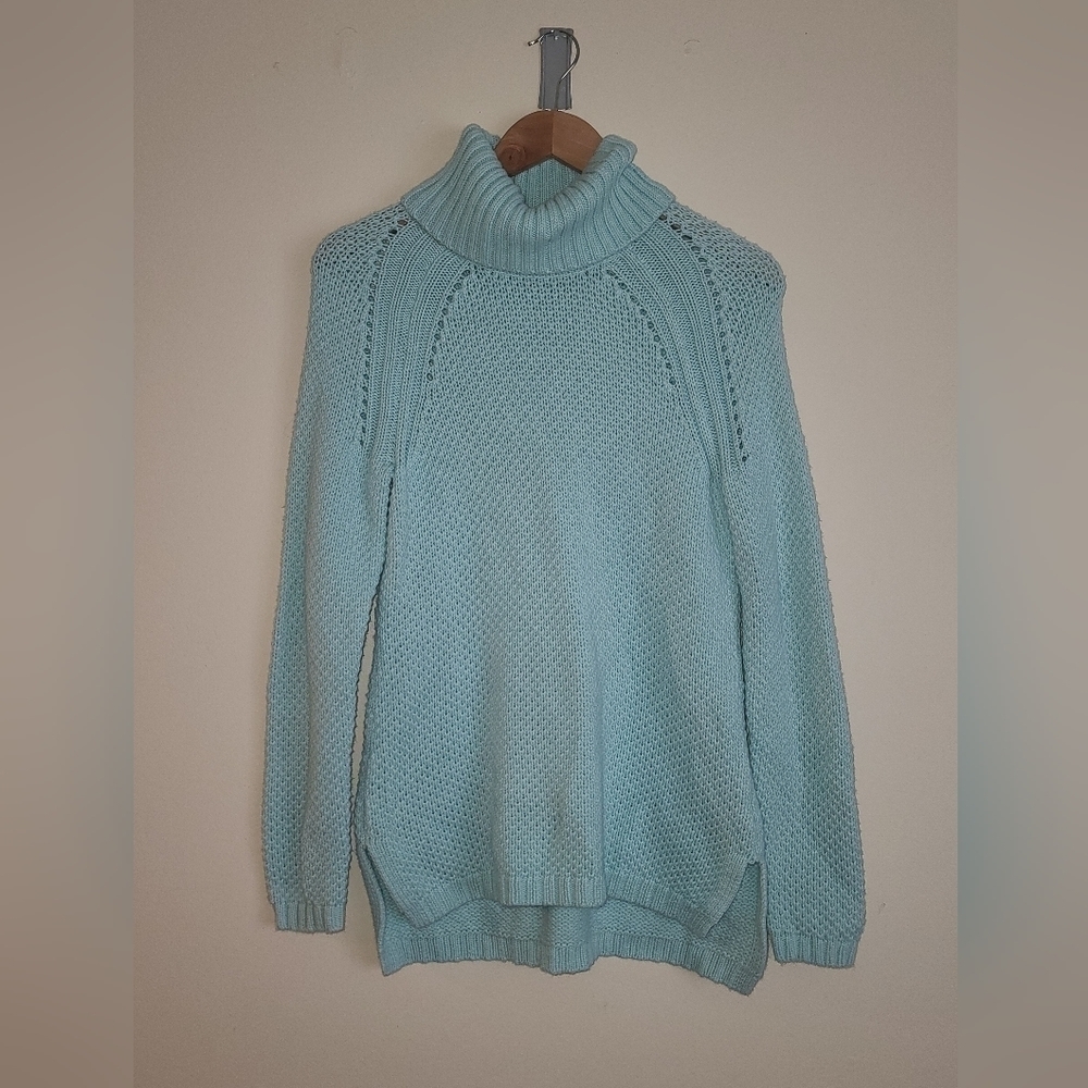 Talbots Sweater  Cowl Neck Soft Knit Lambswool Blend size small light blue